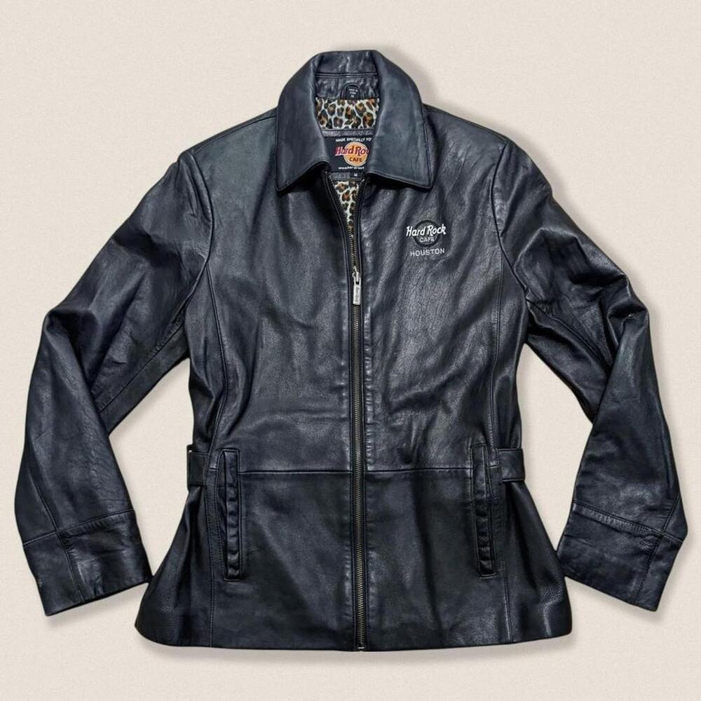 Y2K Hard Rock Cafe Houston Leather Jacket Size‎ Medium